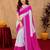 White pink linen digital print work saree with unstitched blouse piece