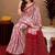 White red linen digital print work saree with unstitched blouse piece