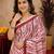 White red linen digital print work saree with unstitched blouse piece