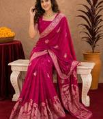 rani pink silk blend with jari weave work saree with unstitched blouse piece