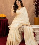 white silk blend with jari weave work saree with unstitched blouse piece