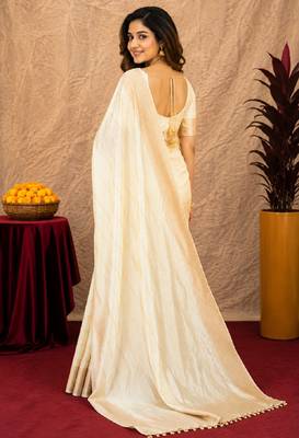 white silk blend with jari weave work saree with unstitched blouse piece 4