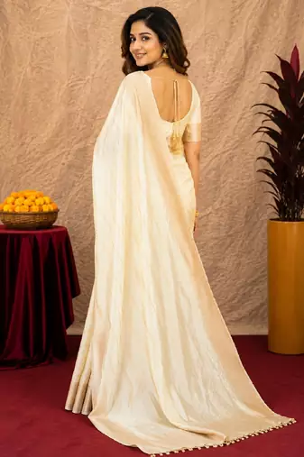 white silk blend with jari weave work saree with unstitched blouse piece