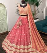 PEACH silk blend EMBROIDERY LEHENGA CHOLI WITH DUPATTA