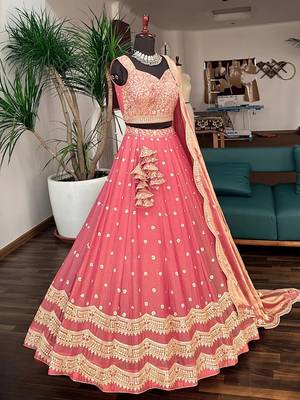 PEACH silk blend EMBROIDERY LEHENGA CHOLI WITH DUPATTA 2