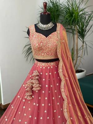 PEACH silk blend EMBROIDERY LEHENGA CHOLI WITH DUPATTA 5