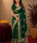 green silk blend with jari weave work saree with unstitched blouse piece