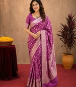 purple silk blend with jari weave work saree with unstitched blouse piece