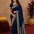 blue silk blend with jari weave work saree with unstitched blouse piece