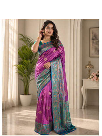 magenta color intricate color thread weaving design rich weaving pallu benarasi silk blend sarees 1