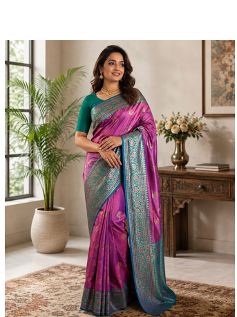 magenta color intricate color thread weaving design rich weaving pallu benarasi silk blend sarees 2