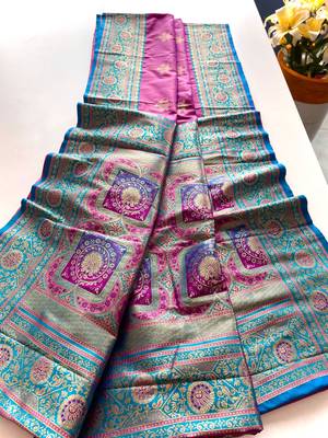 magenta color intricate color thread weaving design rich weaving pallu benarasi silk blend sarees 3