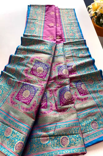 magenta color intricate color thread weaving design rich weaving pallu benarasi silk blend sarees