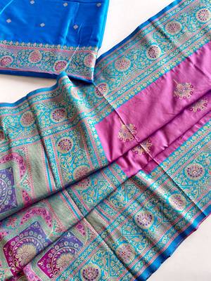 magenta color intricate color thread weaving design rich weaving pallu benarasi silk blend sarees 4