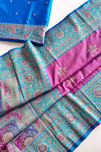 magenta color intricate color thread weaving design rich weaving pallu benarasi silk blend sarees