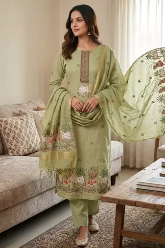 Pista jamdani pichwai weaving banarasi dress material (3pcs)