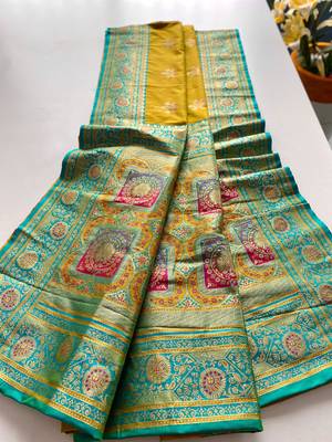 mustard yellow color intricate color thread weaving design rich weaving pallu benarasi silk blend sarees 3