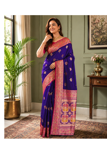 purple color intricate color thread weaving design rich weaving pallu benarasi silk blend sarees 2