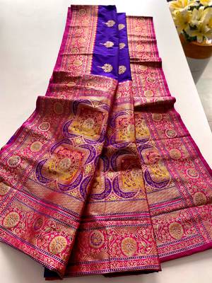 purple color intricate color thread weaving design rich weaving pallu benarasi silk blend sarees 3