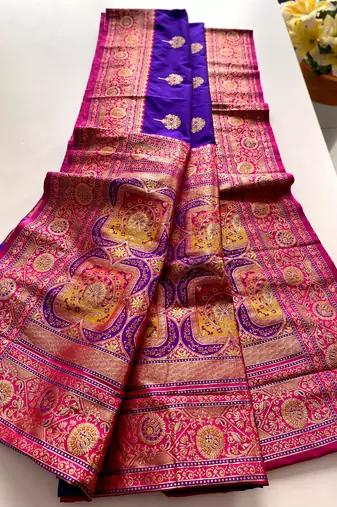 purple color intricate color thread weaving design rich weaving pallu benarasi silk blend sarees