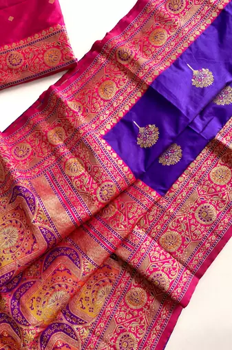purple color intricate color thread weaving design rich weaving pallu benarasi silk blend sarees