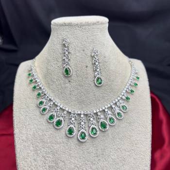 Emerald Green CZ Bridal Necklace Earrings Set, Silver Crystal Teardrop Wedding Jewelry 4