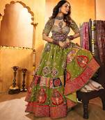 Green Cotton Navratri Lehenga Choli With Dupatta