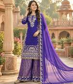 purple color embroidery and sequin work with lace border cotton kurti palazzo set