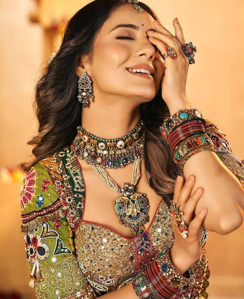 Green Cotton Navratri Lehenga Choli With Dupatta