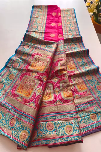 rani pink color intricate color thread weaving design rich weaving pallu benarasi silk blend sarees