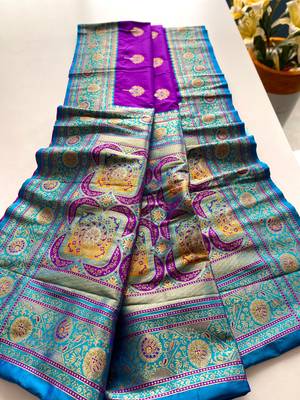 violet color intricate color thread weaving design rich weaving pallu benarasi silk blend sarees 3