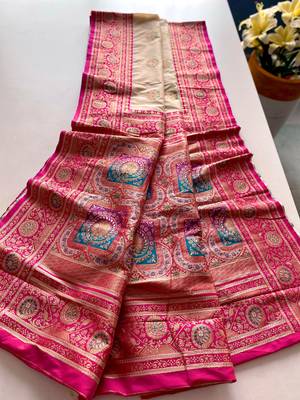 white color intricate color thread weaving design rich weaving pallu benarasi silk blend sarees 3