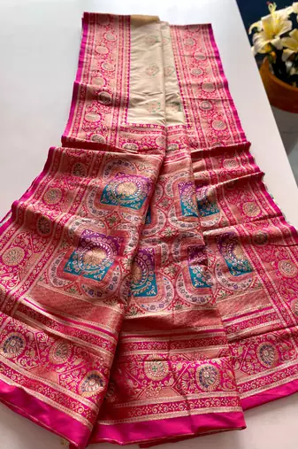white color intricate color thread weaving design rich weaving pallu benarasi silk blend sarees