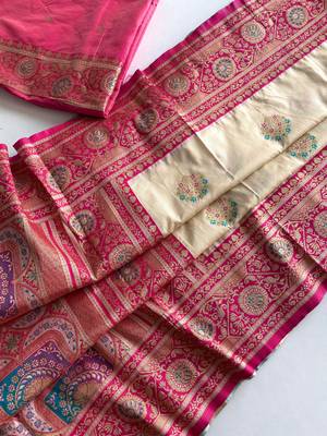 white color intricate color thread weaving design rich weaving pallu benarasi silk blend sarees 4