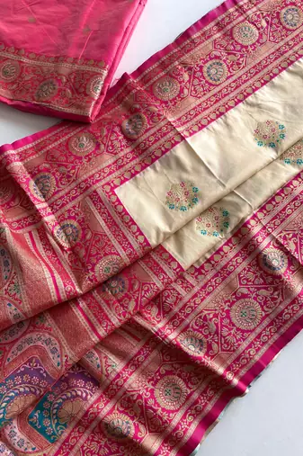 white color intricate color thread weaving design rich weaving pallu benarasi silk blend sarees