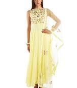 Lemon-Yellow Color georgette semi-anarkali suit wirh net dupatta an dthread work on bodice