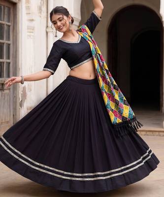 BLACK RAYON PARTY WEAR EMBROIDERY NAVRATRI LEHENGA CHOLI 1