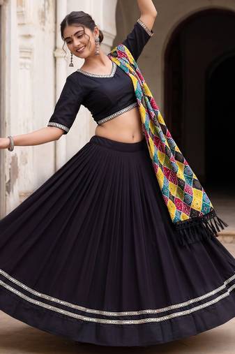 BLACK RAYON PARTY WEAR EMBROIDERY NAVRATRI LEHENGA CHOLI