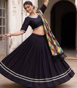 BLACK RAYON PARTY WEAR EMBROIDERY NAVRATRI LEHENGA CHOLI