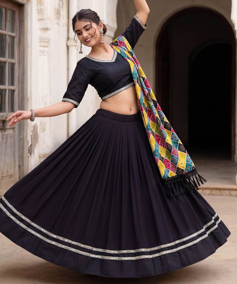 BLACK RAYON PARTY WEAR EMBROIDERY NAVRATRI LEHENGA CHOLI