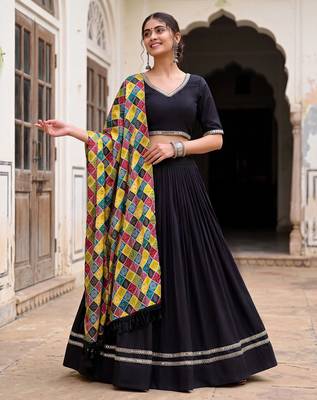 BLACK RAYON PARTY WEAR EMBROIDERY NAVRATRI LEHENGA CHOLI 2