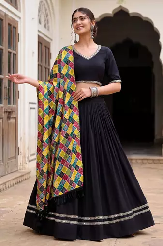 BLACK RAYON PARTY WEAR EMBROIDERY NAVRATRI LEHENGA CHOLI