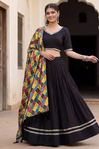 BLACK RAYON PARTY WEAR EMBROIDERY NAVRATRI LEHENGA CHOLI