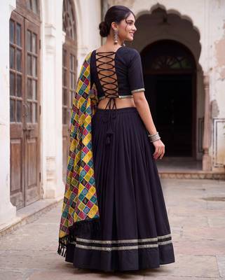 BLACK RAYON PARTY WEAR EMBROIDERY NAVRATRI LEHENGA CHOLI 4