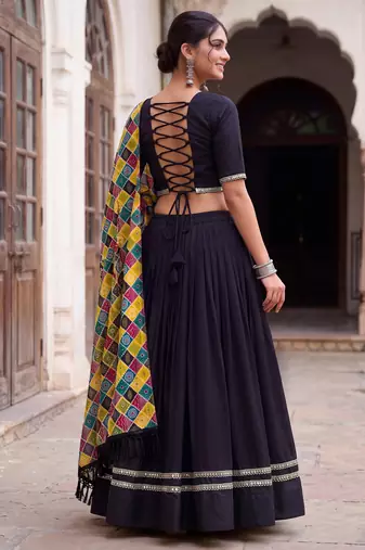 BLACK RAYON PARTY WEAR EMBROIDERY NAVRATRI LEHENGA CHOLI