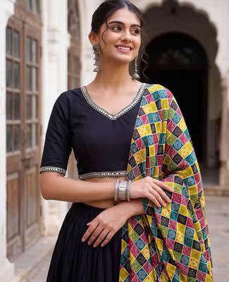 BLACK RAYON PARTY WEAR EMBROIDERY NAVRATRI LEHENGA CHOLI 5