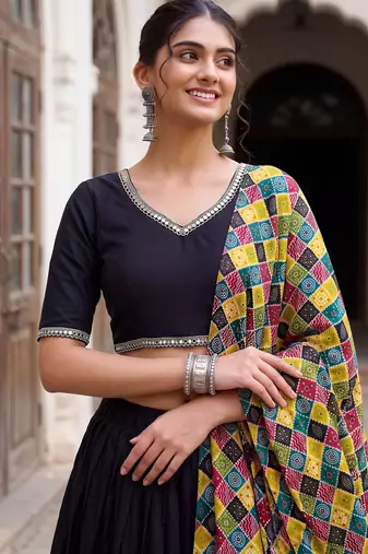 BLACK RAYON PARTY WEAR EMBROIDERY NAVRATRI LEHENGA CHOLI