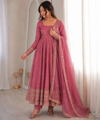 Onion pink rangoli silk embroidered with sequence anarkali suit 3