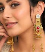 Indian Bridal Jhumka Earrings, Long Gold Kashmiri Statement Earrings
