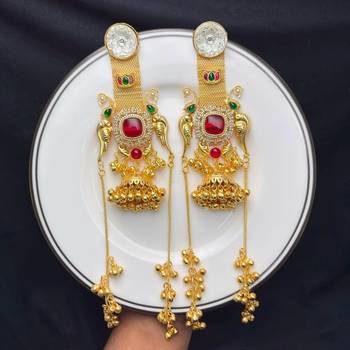 Indian Bridal Jhumka Earrings, Long Gold Kashmiri Statement Earrings 2